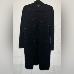 Charter Club Women’s Black Beaded Open-Front Cashmere Cardigan, Medium.NWOT